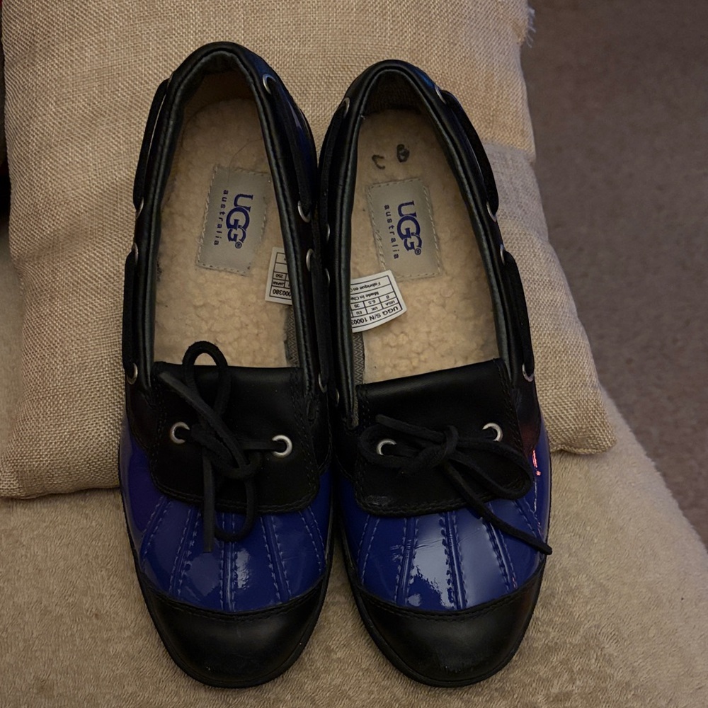 UGG Black and Blue Patent Leather Shoes